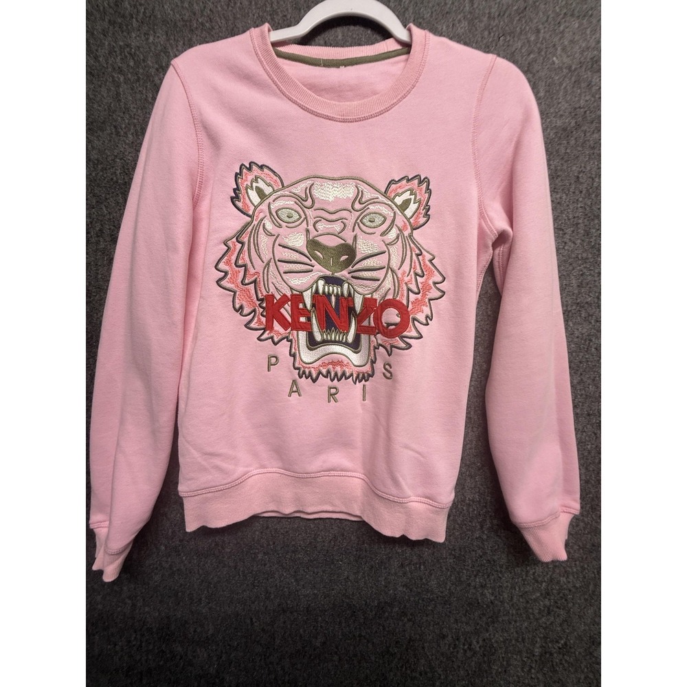 Kenzo Sweatshirt Womens Small Pink Tiger Paris Embroidered Pullover Fleece Logo